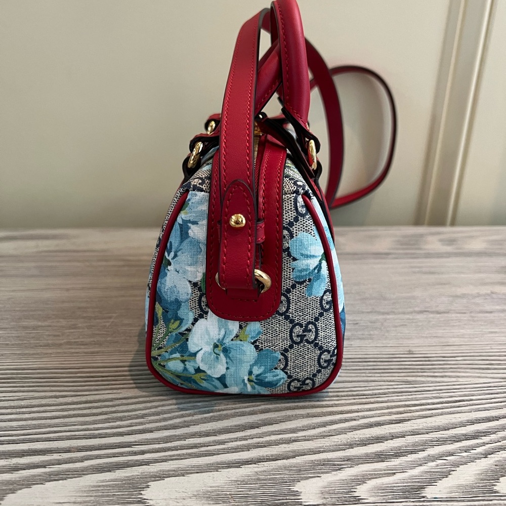 GUCCI GG Supreme Monogram Blooms Mini Boston Navy Blue Hibiscus - Picture 9 of 16